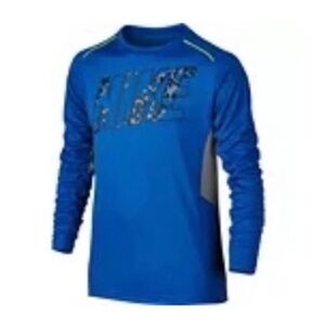 Nike GFX Legacy Blue Crewneck Graphic Print Dri Fit Long Sleeve Tee Size XL
